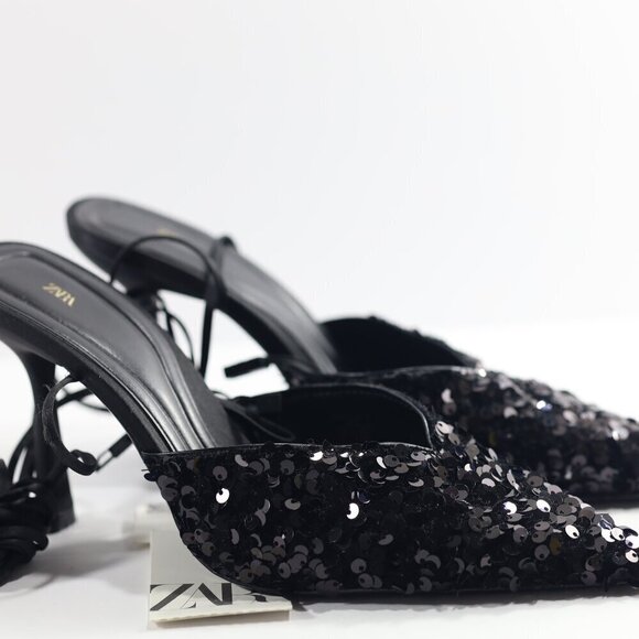 Zara Sequins lace up heeled shoes